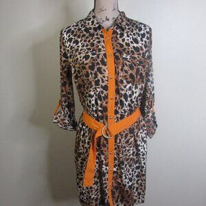 Olive & Oak Animal Print Dress M Orange Belt